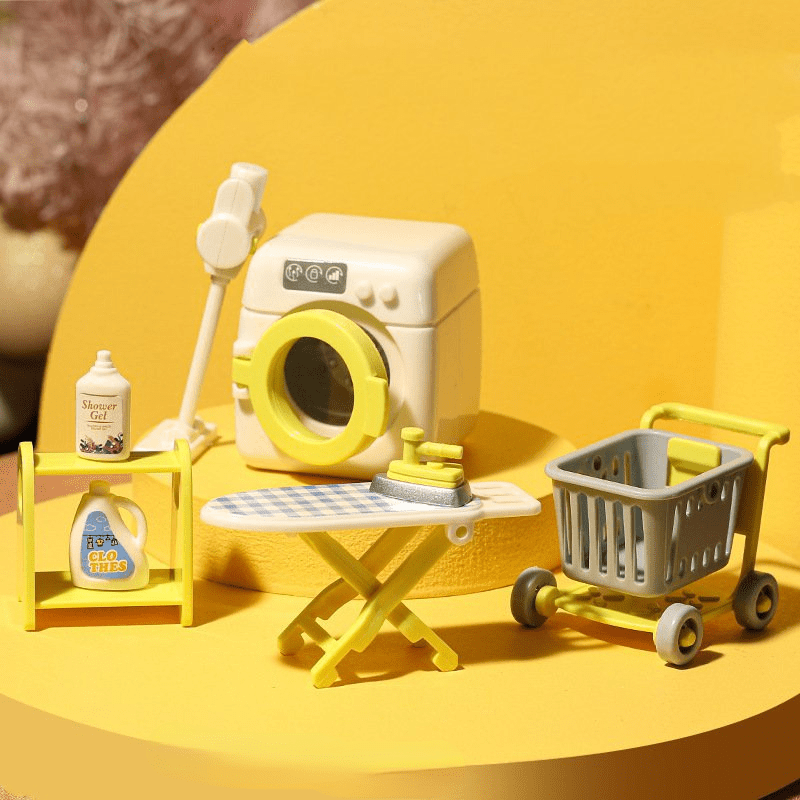 7pcs Mini Washing Machine Vacuum Laundry Room Set Toy
