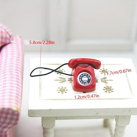 1/12 Mini Alloy Vintage Rotary Telephone Dollhouse Furniture Toys Decoration