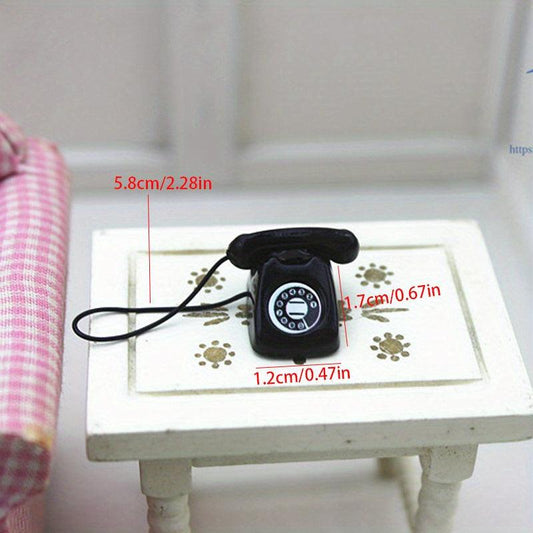 1/12 Mini Alloy Vintage Rotary Telephone Dollhouse Furniture Toys Decoration