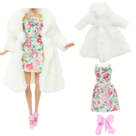 Winter Doll Clothes Set: Coat, Skirt, Shoes