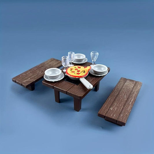 Kids BBQ Table Pizza Set with Dollhouse Decor