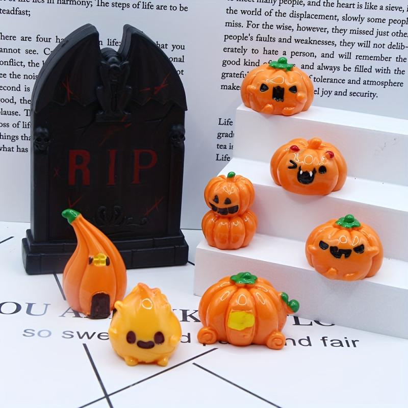 7pcs Halloween Ghost Face Pumpkin Doll House Props Micro Scenes Decorations