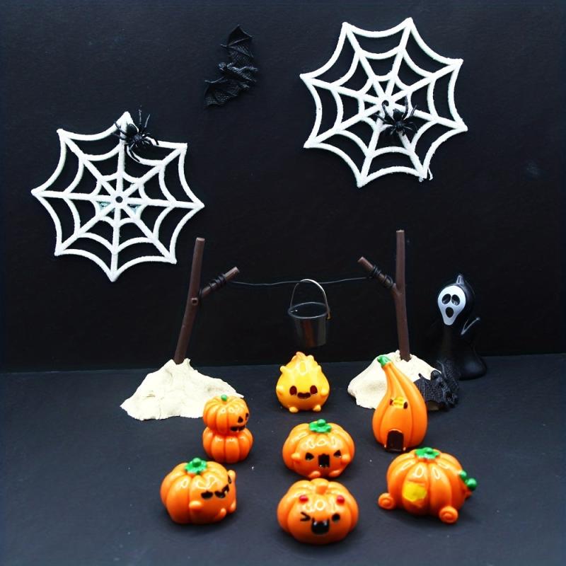 7pcs Halloween Ghost Face Pumpkin Doll House Props Micro Scenes Decorations