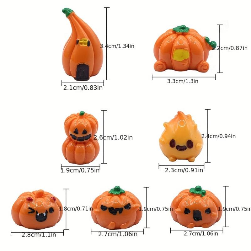 7pcs Halloween Ghost Face Pumpkin Doll House Props Micro Scenes Decorations