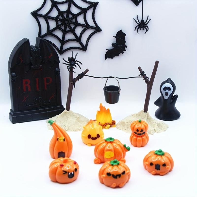 7pcs Halloween Ghost Face Pumpkin Doll House Props Micro Scenes Decorations