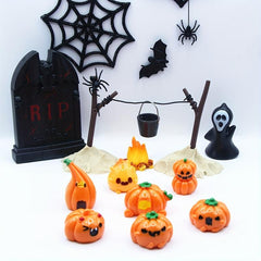 7pcs Halloween Ghost Face Pumpkin Doll House Props Micro Scenes Decorations