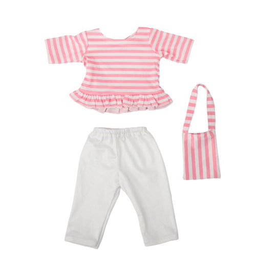 18'' 45 Doll Pink Striped Jacket Bag Pants 3pc Set (No Doll)