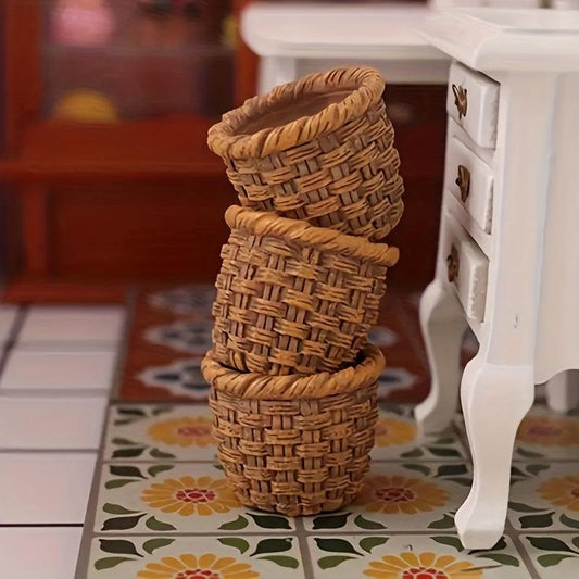 3pcs Mini Resin Basket Dollhouse Fairy Garden Decoration