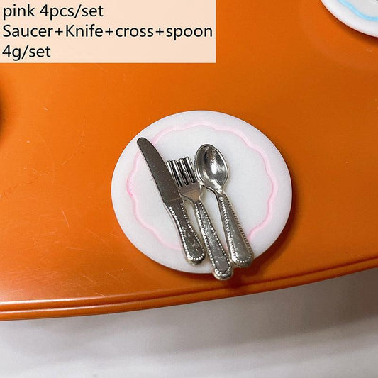 4pcs Saucer Cross Spoon 1 12 Fork Spoon Set Cutlery Tableware Kitchen Dollhouse
