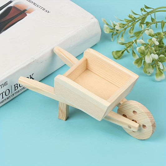 Dollhouse Wooden Wheelbarrow Decor Toys