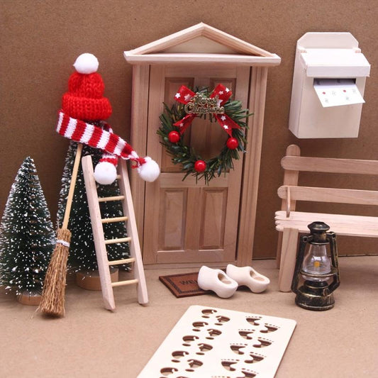 15Pcs Dollhouse Christmas Decor Mini Tree Wreath Light Hat Scene Model DIY