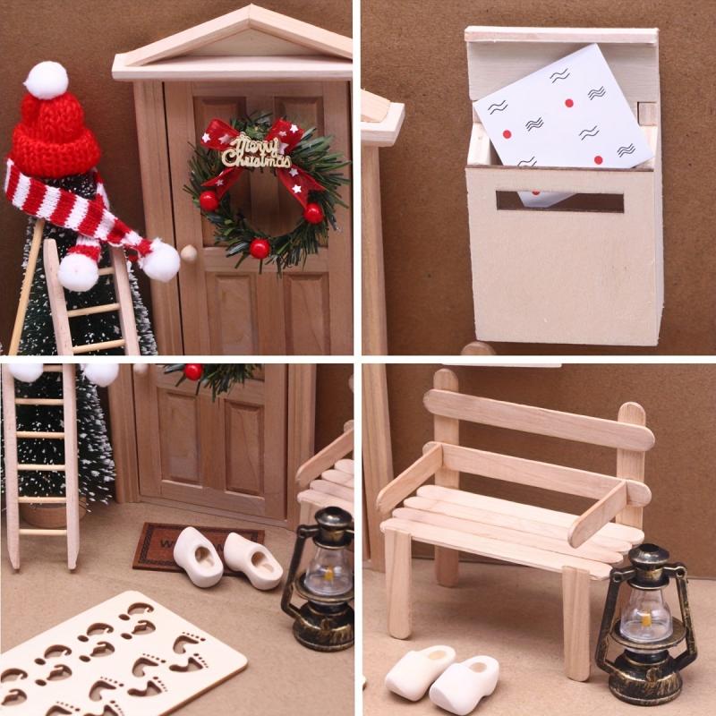 15Pcs Dollhouse Christmas Decor Mini Tree Wreath Light Hat Scene Model DIY