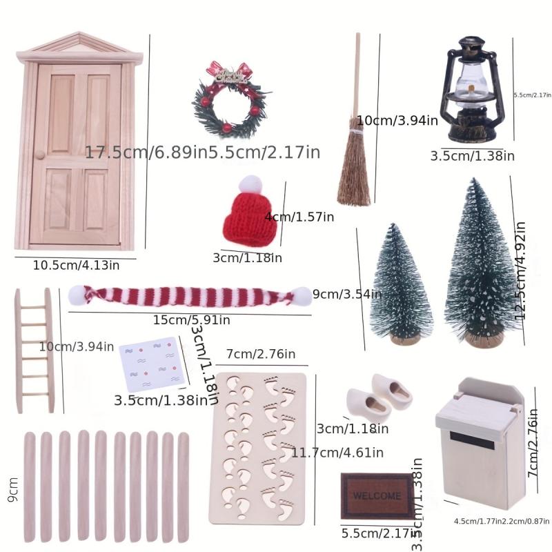 15Pcs Dollhouse Christmas Decor Mini Tree Wreath Light Hat Scene Model DIY