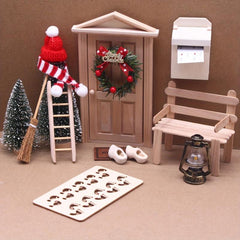 15Pcs Dollhouse Christmas Decor Mini Tree Wreath Light Hat Scene Model DIY