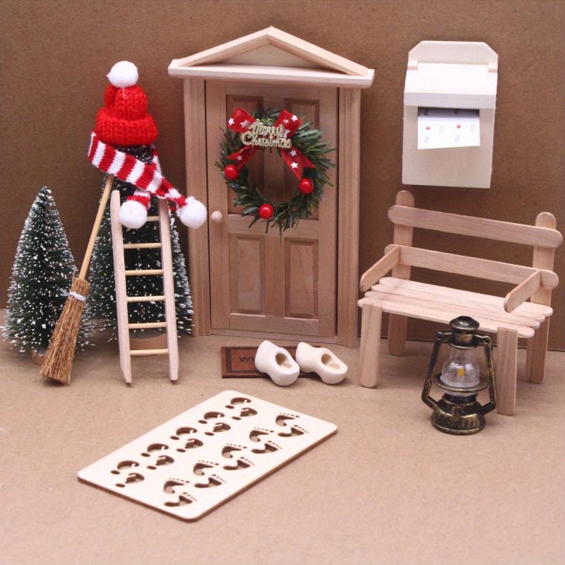 15Pcs Dollhouse Christmas Decor Mini Tree Wreath Light Hat Scene Model DIY