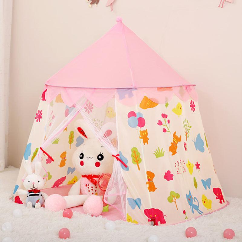Kids' Princess Castle Play Tent with Cartoon Plant Design
