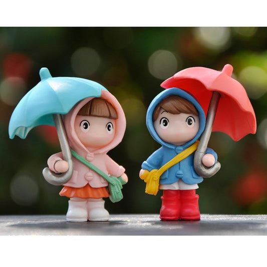 Umbrella Girl Figure Statue Umbrella Couple Micro Landscape Ornaments