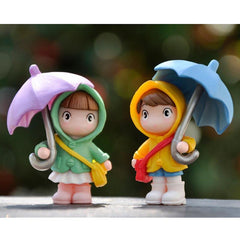 Umbrella Girl Figure Statue Umbrella Couple Micro Landscape Ornaments