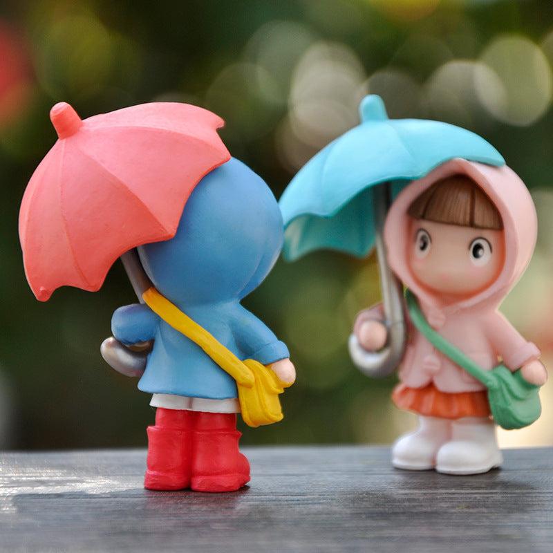Umbrella Girl Figure Statue Umbrella Couple Micro Landscape Ornaments