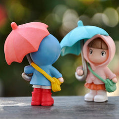Umbrella Girl Figure Statue Umbrella Couple Micro Landscape Ornaments
