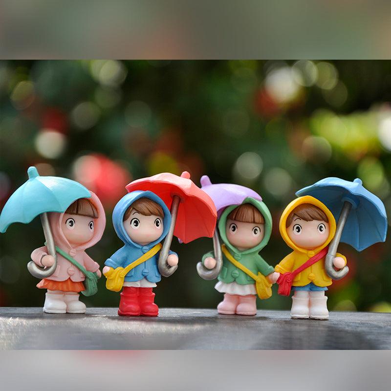 Umbrella Girl Figure Statue Umbrella Couple Micro Landscape Ornaments
