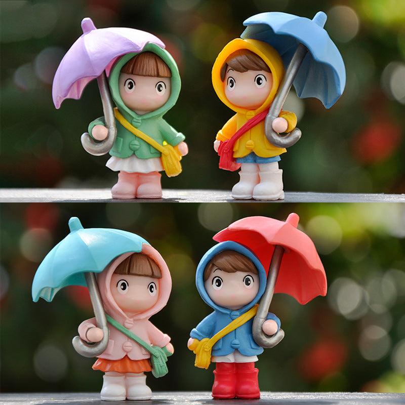 Umbrella Girl Figure Statue Umbrella Couple Micro Landscape Ornaments