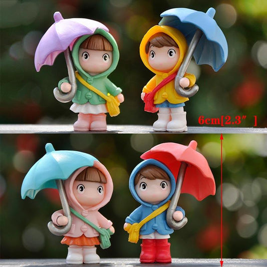 Umbrella Girl Figure Statue Umbrella Couple Micro Landscape Ornaments