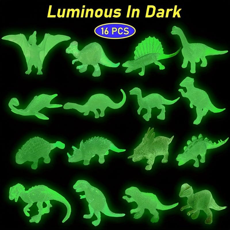 16pcs Mini Luminous Dinosaurs Glow In The Dark Dino Toys