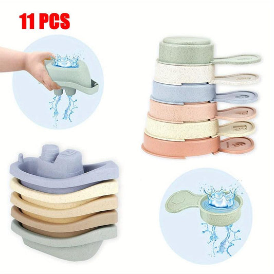 11pcs Floating Boats Bath Toys with Bathing Spoon - Toddler Birthday Gift