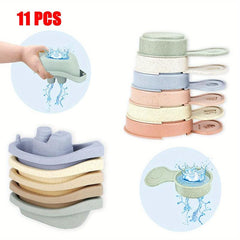 11pcs Floating Boats Bath Toys with Bathing Spoon - Toddler Birthday Gift