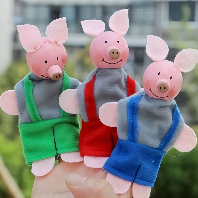 3 Little Pigs & Wolf Finger Puppet Toy Set