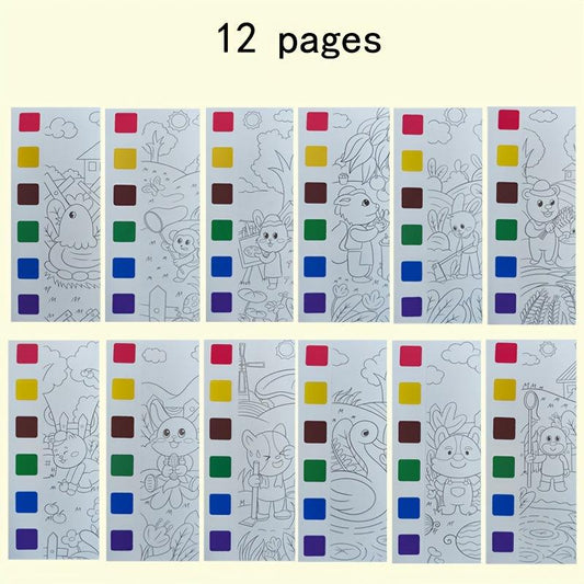 12pcs Kids Watercolor Coloring Book Set with Paint Pens & Paper