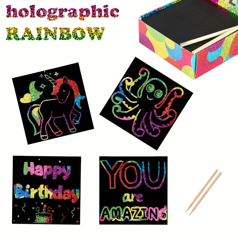 100pc Magic Scratch Off Craft Kit Rainbow Scratch Magic Drawing Set