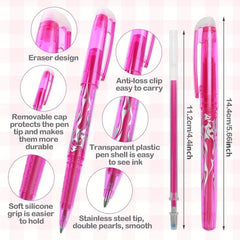 6pcs Erasable Pens Multicolored Ink Rolling Ball Smooth Writing Pens