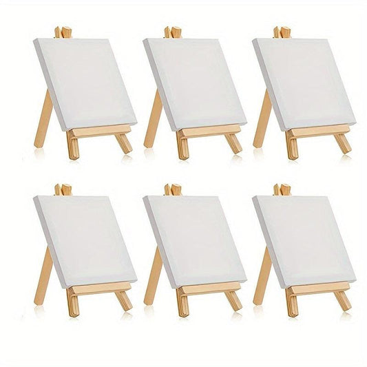 6 Pack Mini Canvas & Easel Set 10x10 Canvas 7x14 Easel Kids Painting DIY
