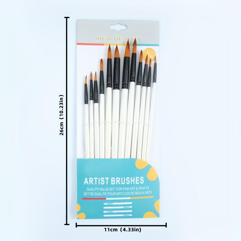12pcs Pearlescent Wood Rod Nylon Hair Painting Pen Set