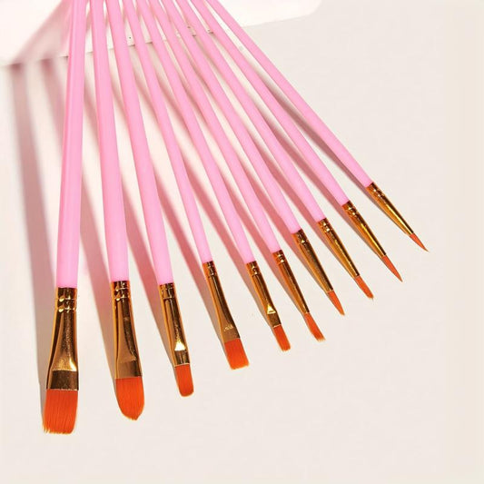 10 Pink Wooden Watercolor Brushes for Painting Needs