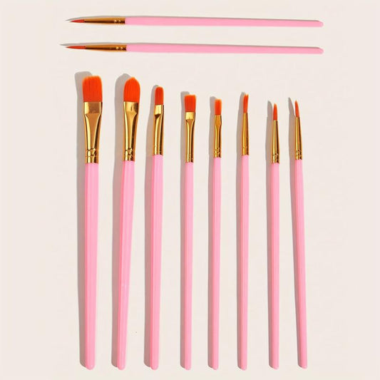 10 Pink Wooden Watercolor Brushes for Painting Needs