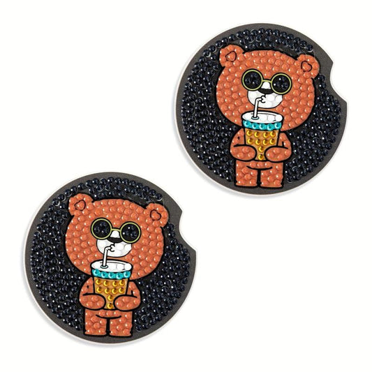 2pcs DIY Diamond Painting Car Coasters Cartoon Bear Hand Crystal Painting