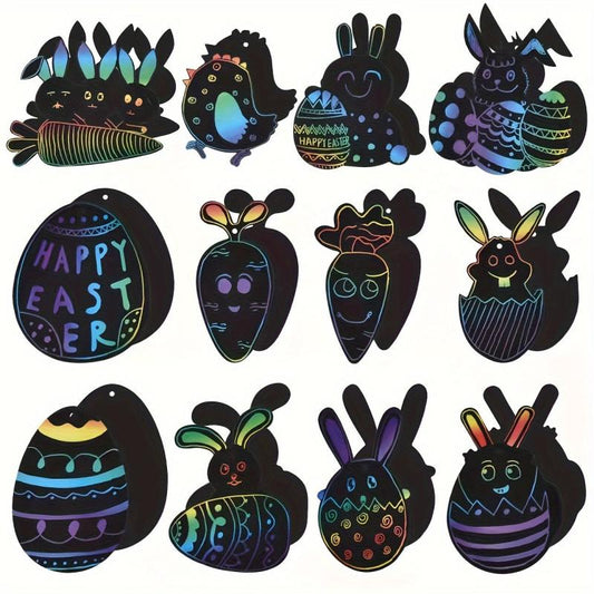 Easter Crafts Kit For Kids 12pcs Scratch Art Rainbow Scratch Paper Ornaments
