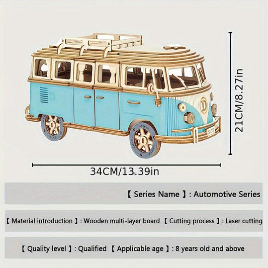 Wooden Puzzle Camping Car 3D Building Block Educational Toy
