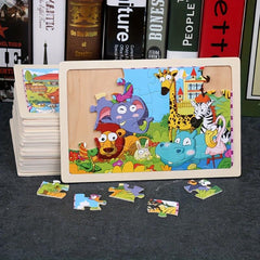 Animal Cartoon Plane Puzzle Kids Wooden Toy