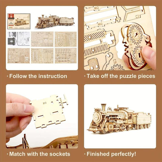 3D Wooden Puzzle Adults 1 80 Scale Mechanical Train Model Kits