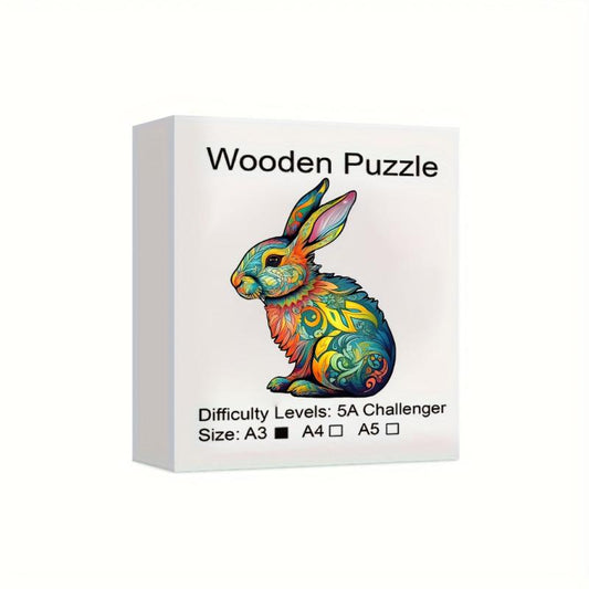 Colorful Rabbit Wooden Puzzle Toys Shape Unique Wooden Jigsaw Puzzles