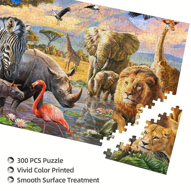 300 Piece African Animals Wooden Jigsaw Puzzle Game for Adults and Children