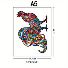 Wooden Rooster Puzzle With Gift Package Unique Shaped Pieces Game