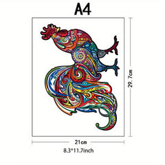 Wooden Rooster Puzzle With Gift Package Unique Shaped Pieces Game