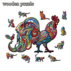 Wooden Rooster Puzzle With Gift Package Unique Shaped Pieces Game