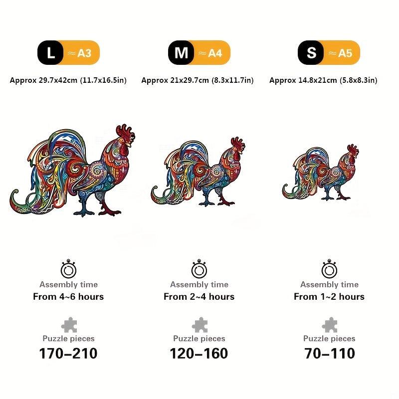 Wooden Rooster Puzzle With Gift Package Unique Shaped Pieces Game