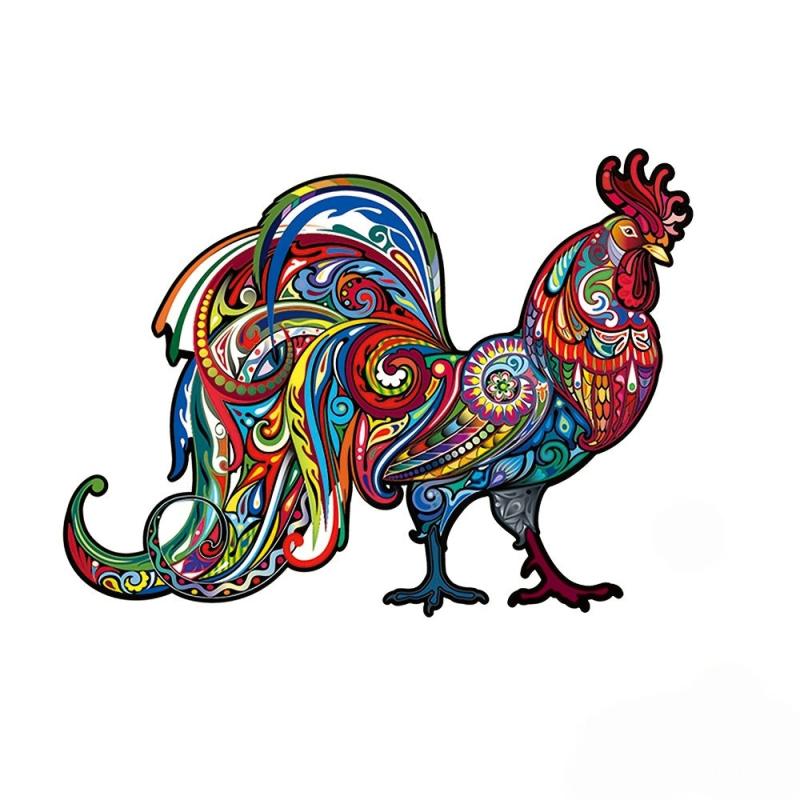 Wooden Rooster Puzzle With Gift Package Unique Shaped Pieces Game